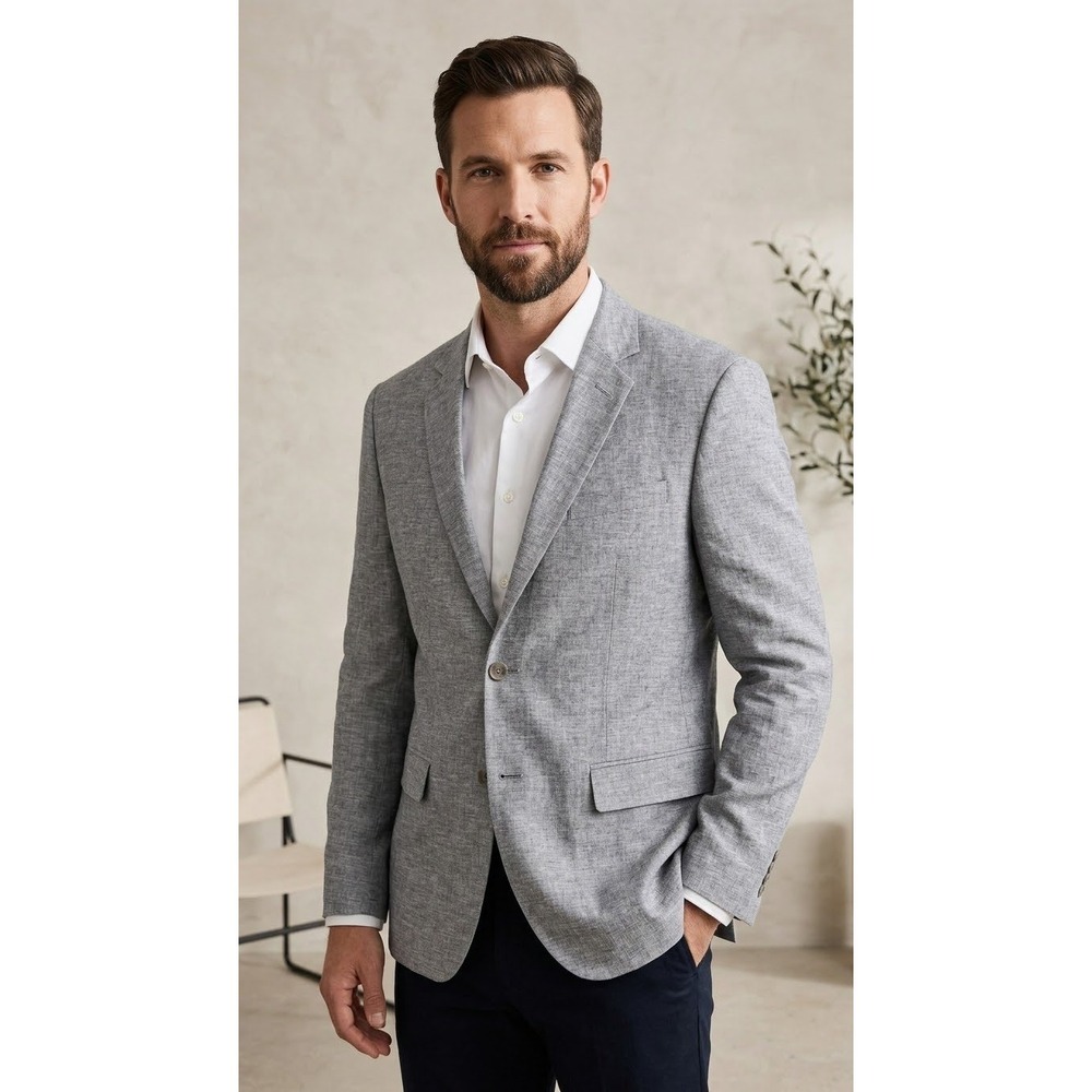 Banana Republic Mens 42R Tailored Fit Linen Cotton Blend Blazer Grey Sport Coat